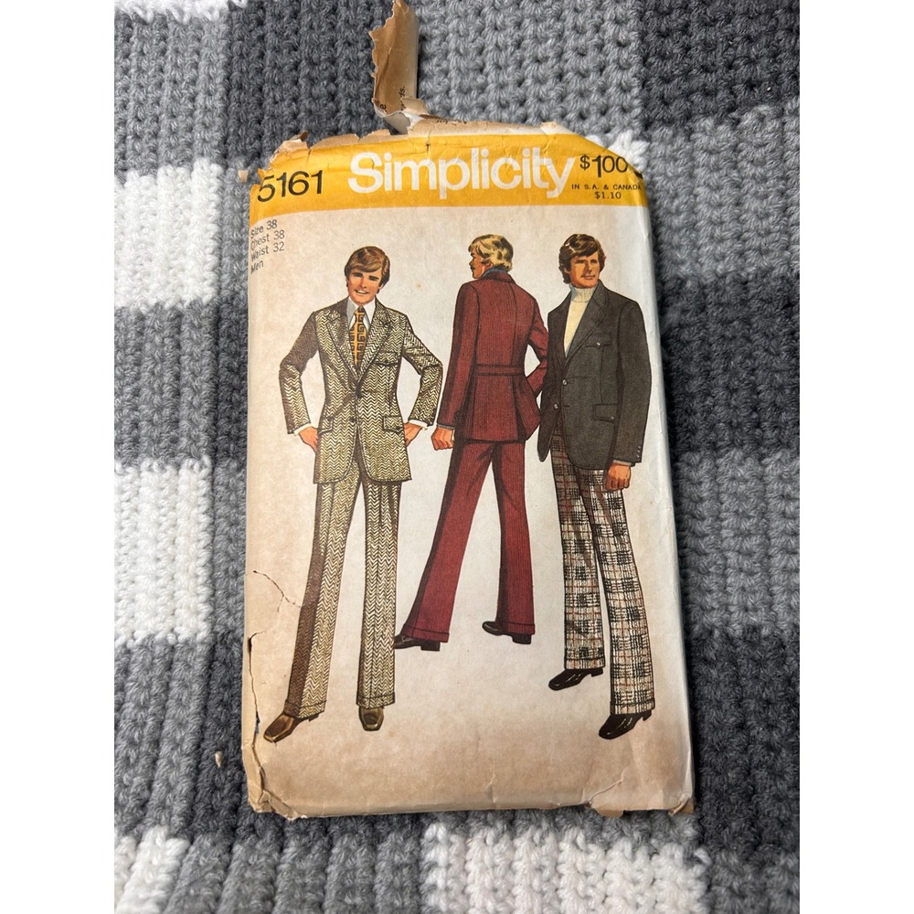 Simplicity Sewing Pattern 5161 Chest 38 CUT Vintage 70s Mens Suit Retro Disco